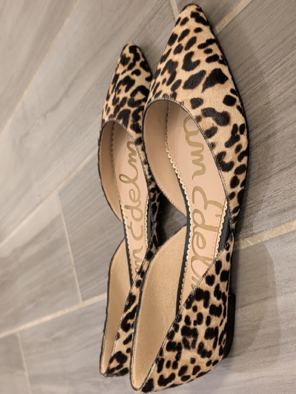 Sam Edelman Leopard Print D'Orsay Pointed Flats - Beige, Black - Picture 4 of 5